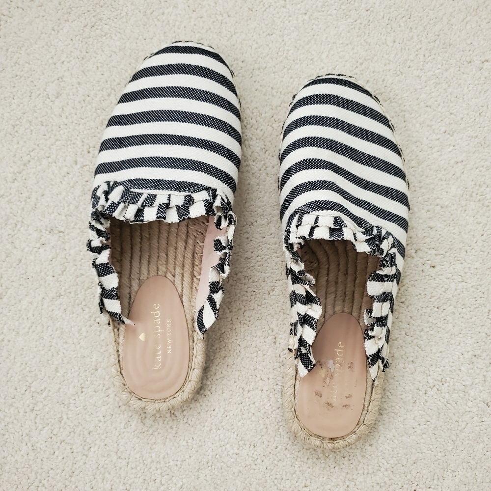 Kate Spade Laila Black/Cream Ruffle Espadrilles Mules Shoes sz8.5 - Picture 10 of 14